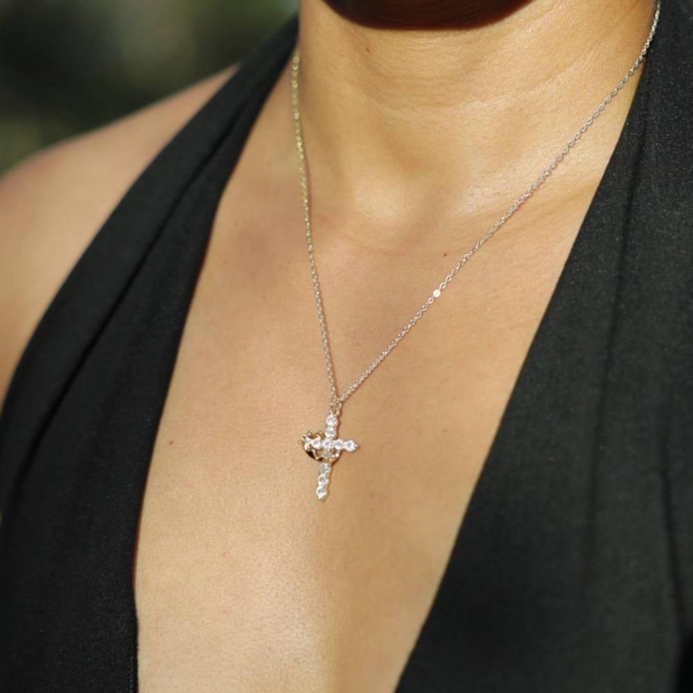 Beatrix Crown and Cross Necklace