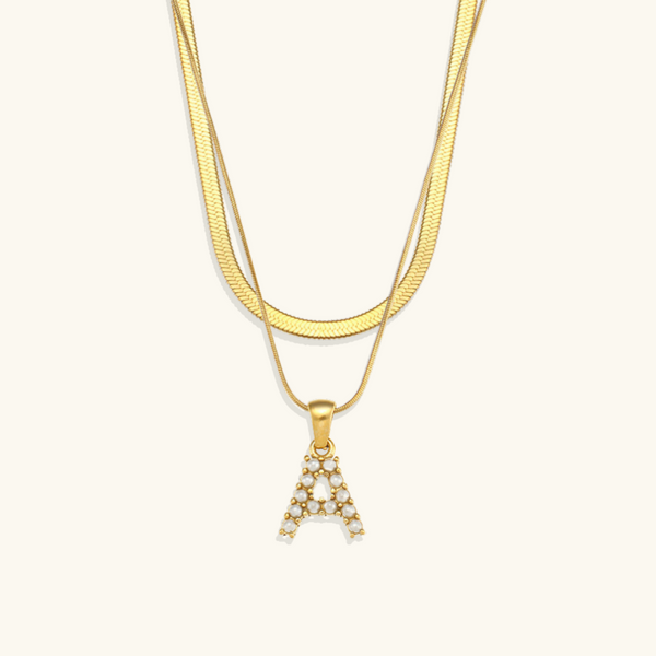 Layered Pearl Initial Letter Necklace (Bundle)