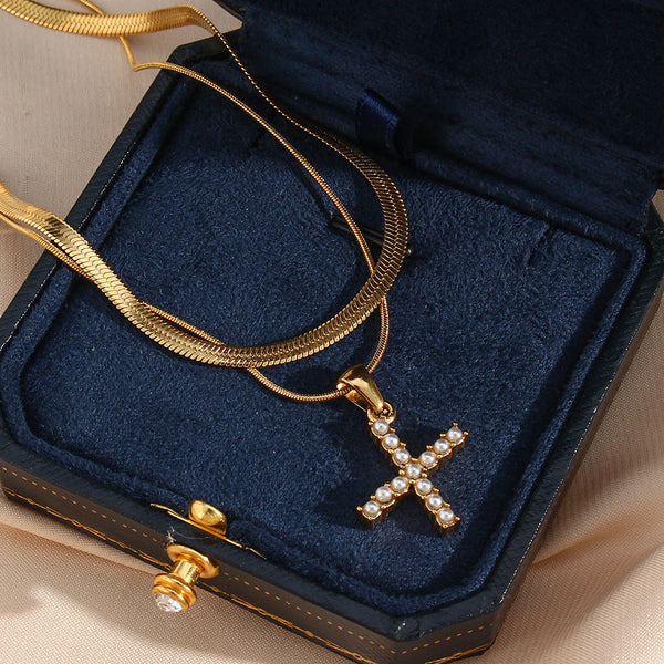 Layered Pearl Initial Letter Necklace (Bundle)