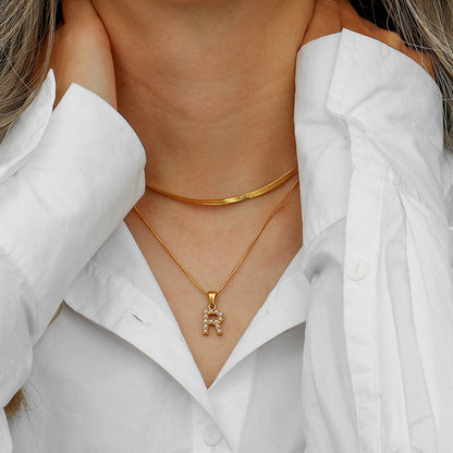 Layered Pearl Initial Letter Necklace