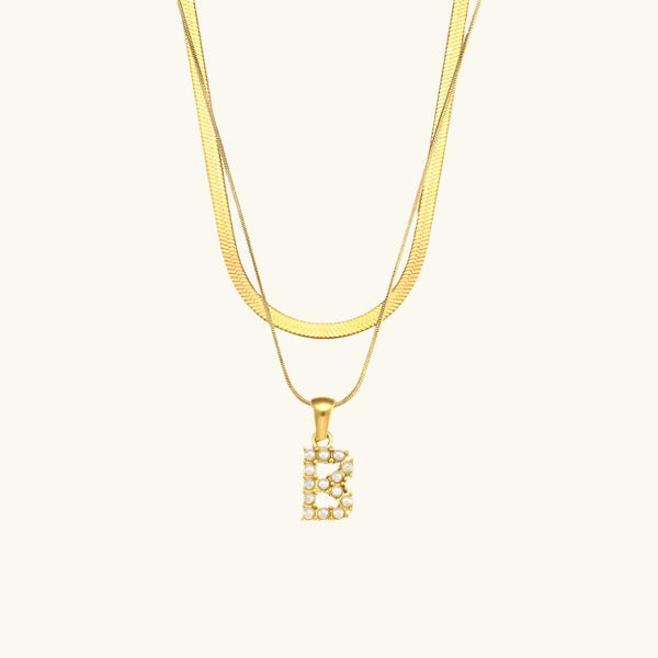 Layered Pearl Initial Letter Necklace (Bundle)
