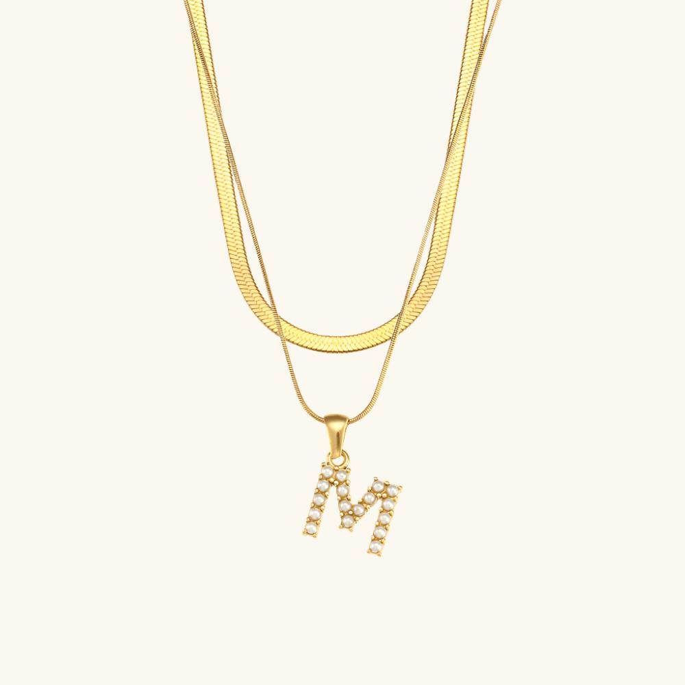 Layered Pearl Initial Letter Necklace