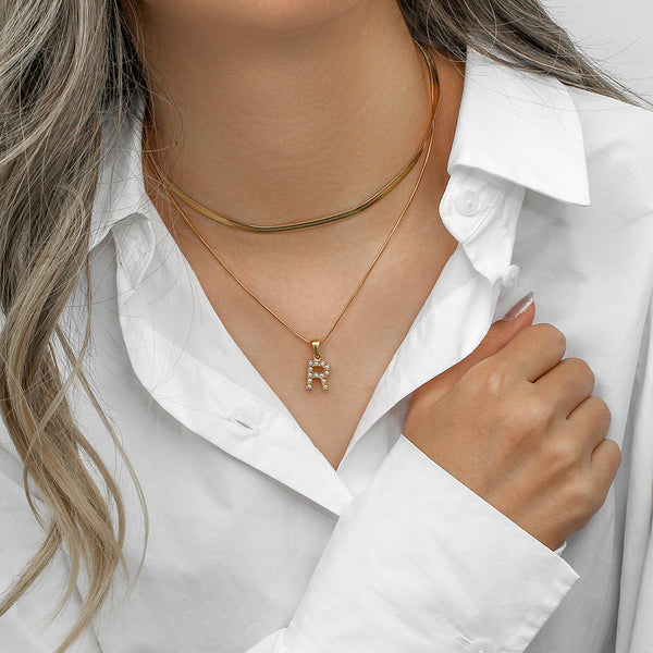 Layered Pearl Initial Letter Necklace (Bundle)